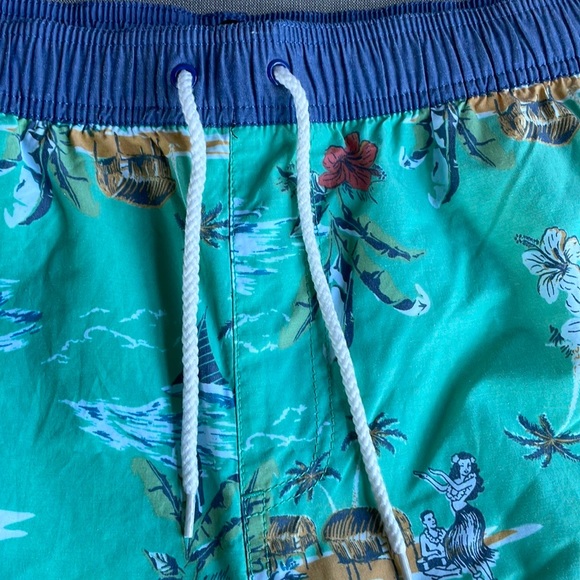 Quiet Storm Hawaiian print Green and Blue bathing suit trunks Mens XL - Picture 2 of 12